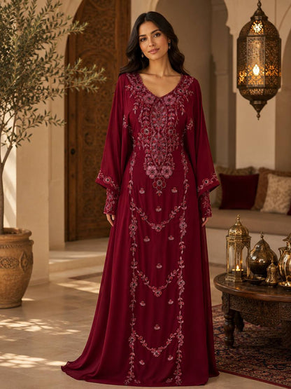 Noura Hand-Beaded Chiffon Kaftan