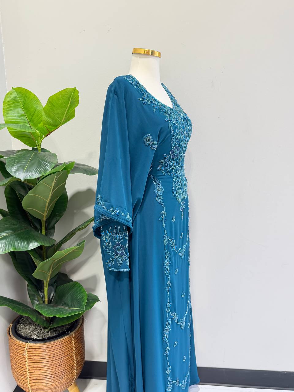 Noura Hand-Beaded Chiffon Kaftan