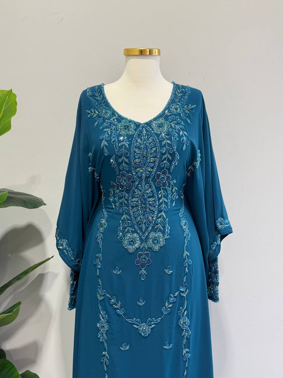 Noura Hand-Beaded Chiffon Kaftan