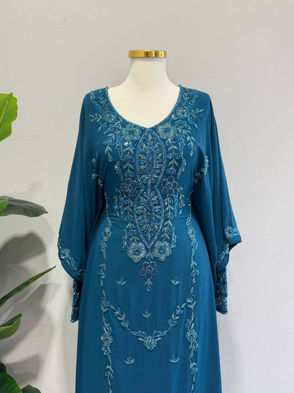Noura Hand-Beaded Chiffon Kaftan