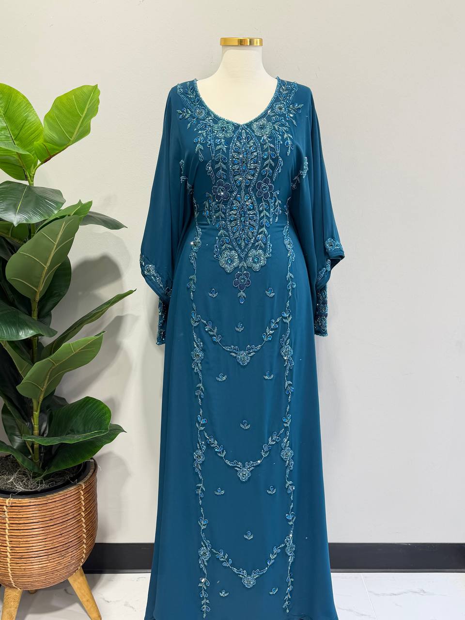 Noura Hand-Beaded Chiffon Kaftan