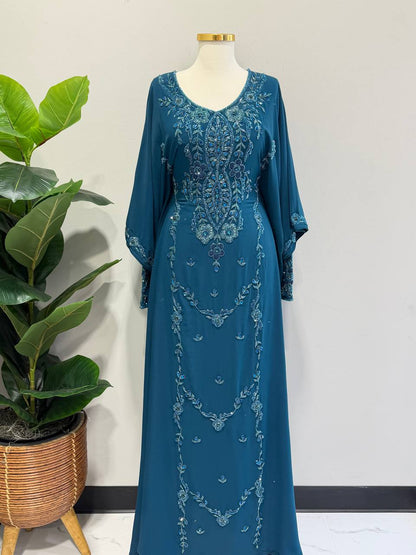 Noura Hand-Beaded Chiffon Kaftan