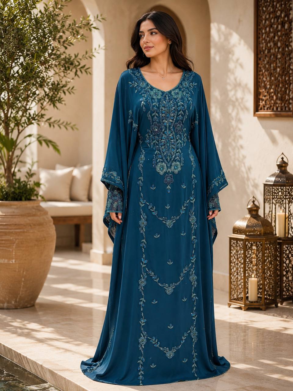 Noura Hand-Beaded Chiffon Kaftan