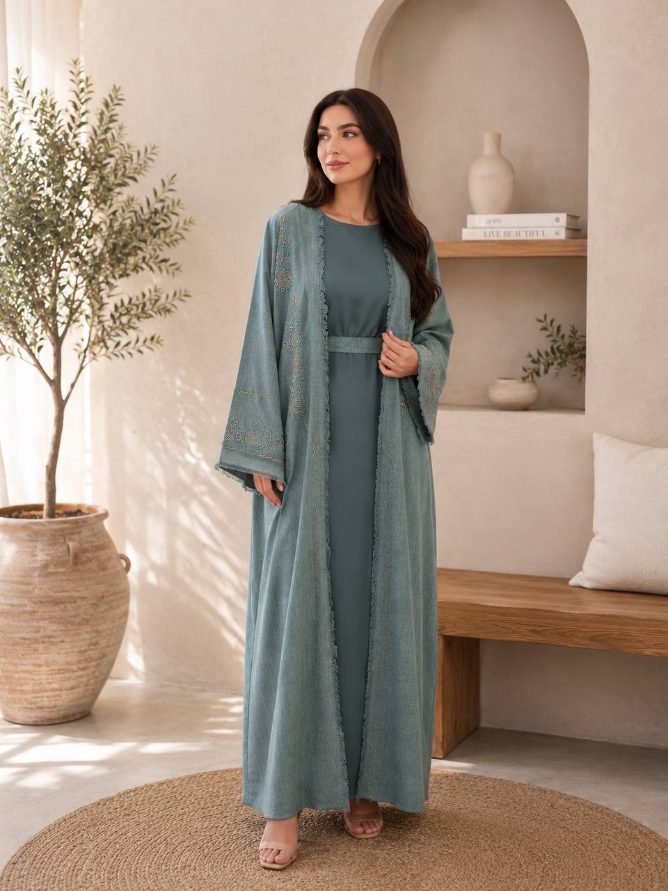 Handcrafted Linen Abaya Set