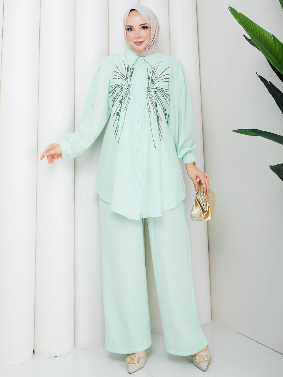 Hand-Beaded Soft Linen Set