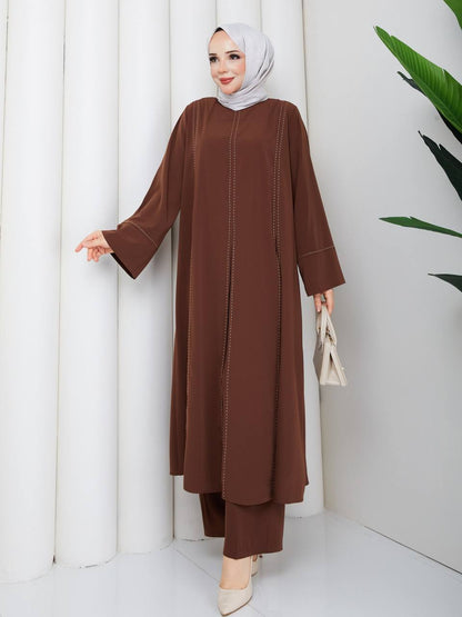 Elegance Stitched Summer Two-Piece Set – Long Tunic & Matching Trousers