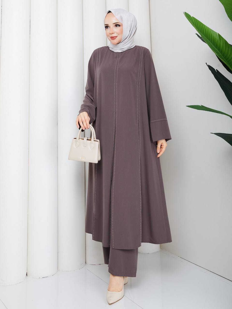 Elegance Stitched Summer Two-Piece Set – Long Tunic & Matching Trousers
