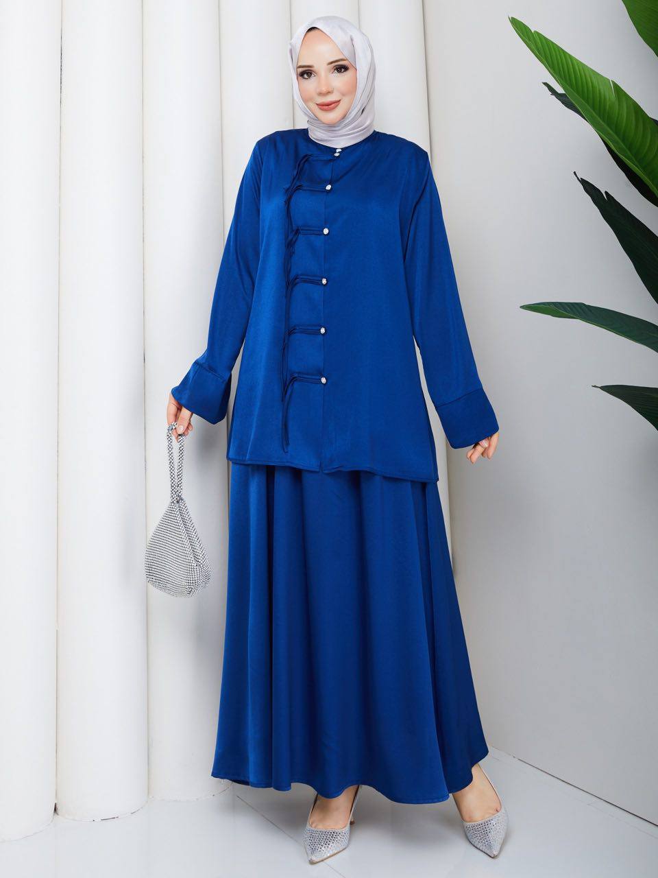 Elegant Modest Satin Skirt & Tunic Set