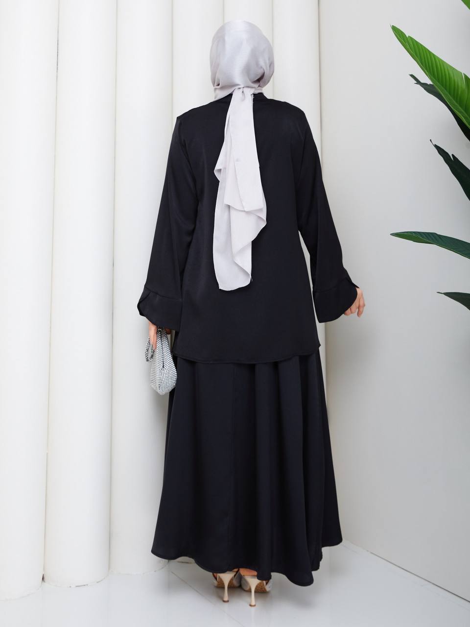Elegant Modest Satin Skirt & Tunic Set