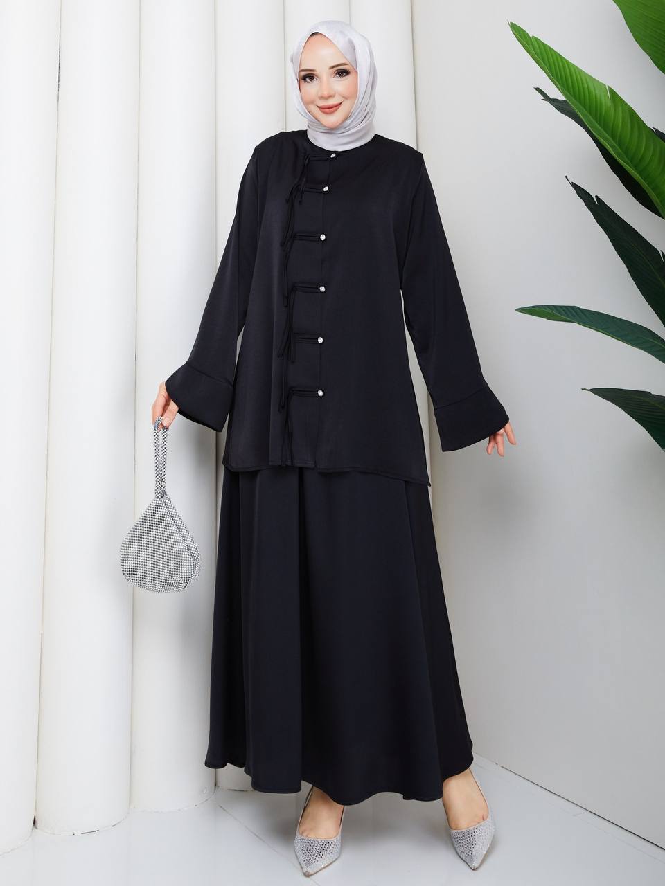 Elegant Modest Satin Skirt & Tunic Set