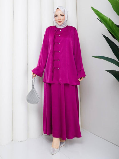 Elegant Modest Satin Skirt & Tunic Set