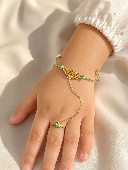 Turquoise Palestinian Hand Bracelet for Girls – Imitated Gold