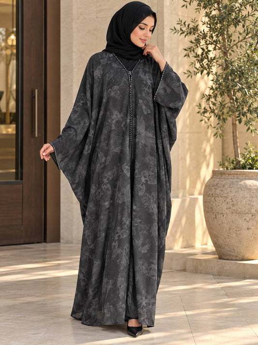 Butterfly Print Shimmer Abaya
