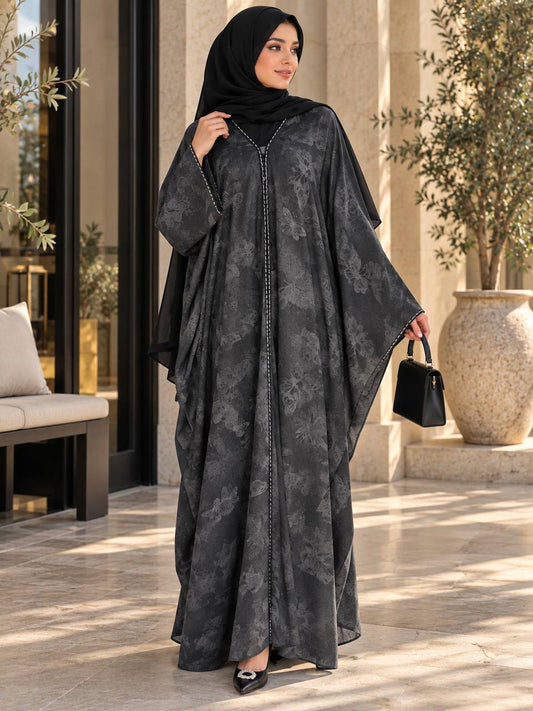 Butterfly Print Shimmer Abaya