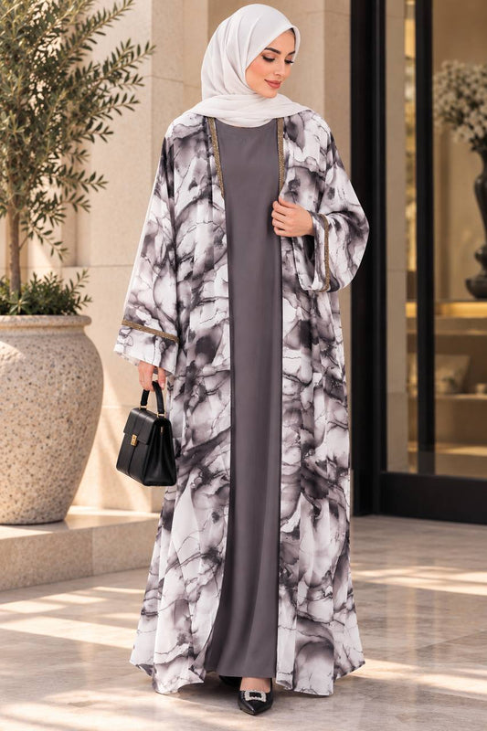 Marble Print Abaya Set