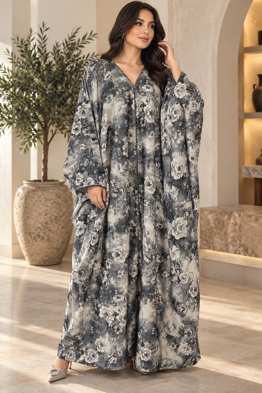 Floral Gray Abaya