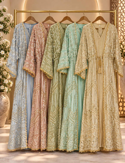 Luxury Mirror Sequin Kaftan with Crochet Trim