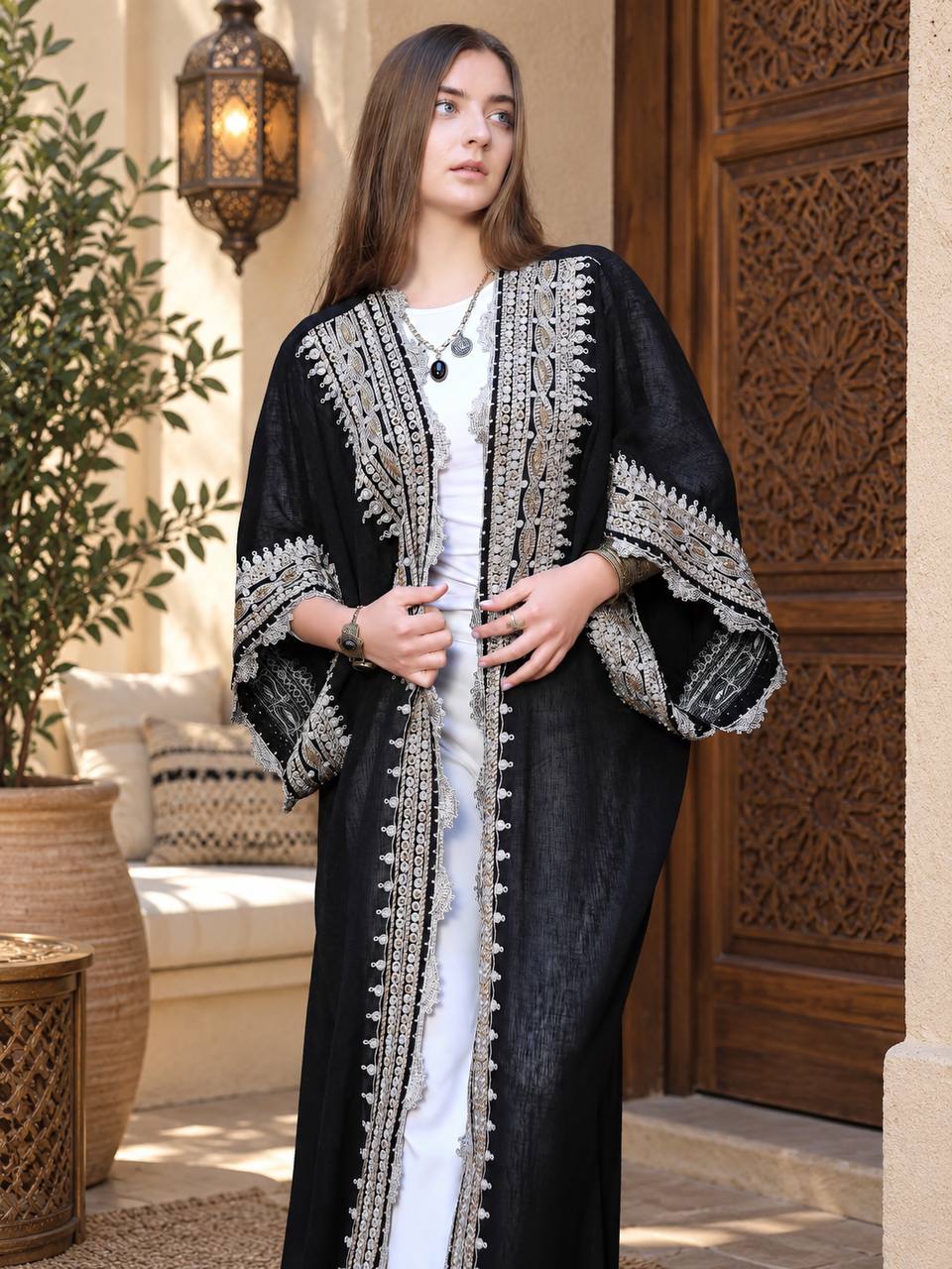 Tarteel Embroidered Linen Kaftan