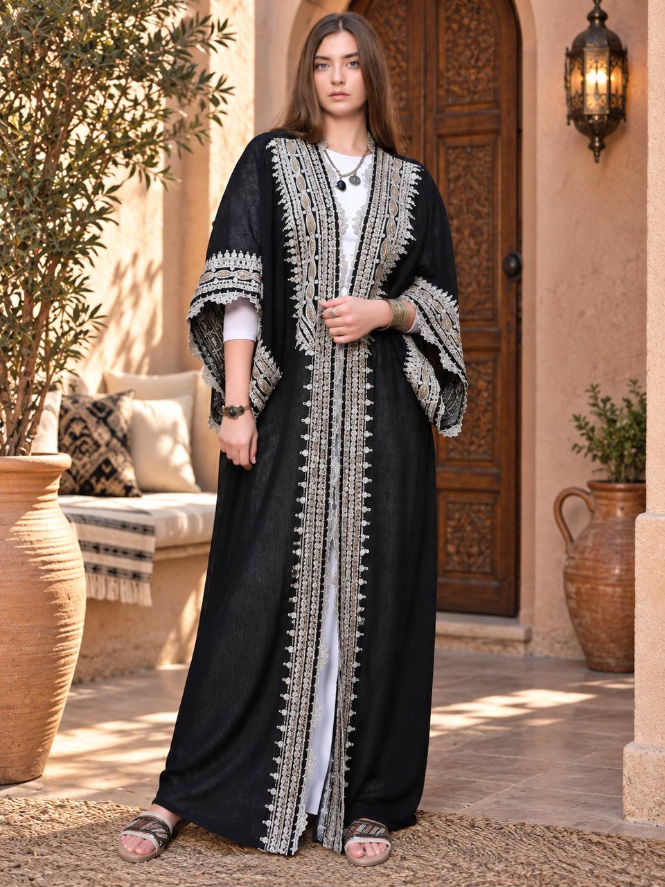 Tarteel Embroidered Linen Kaftan
