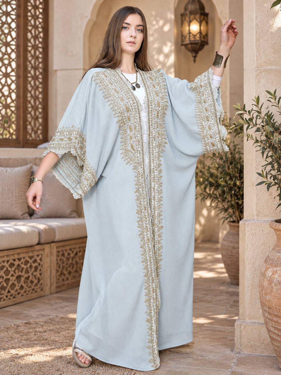 Tarteel Embroidered Linen Kaftan