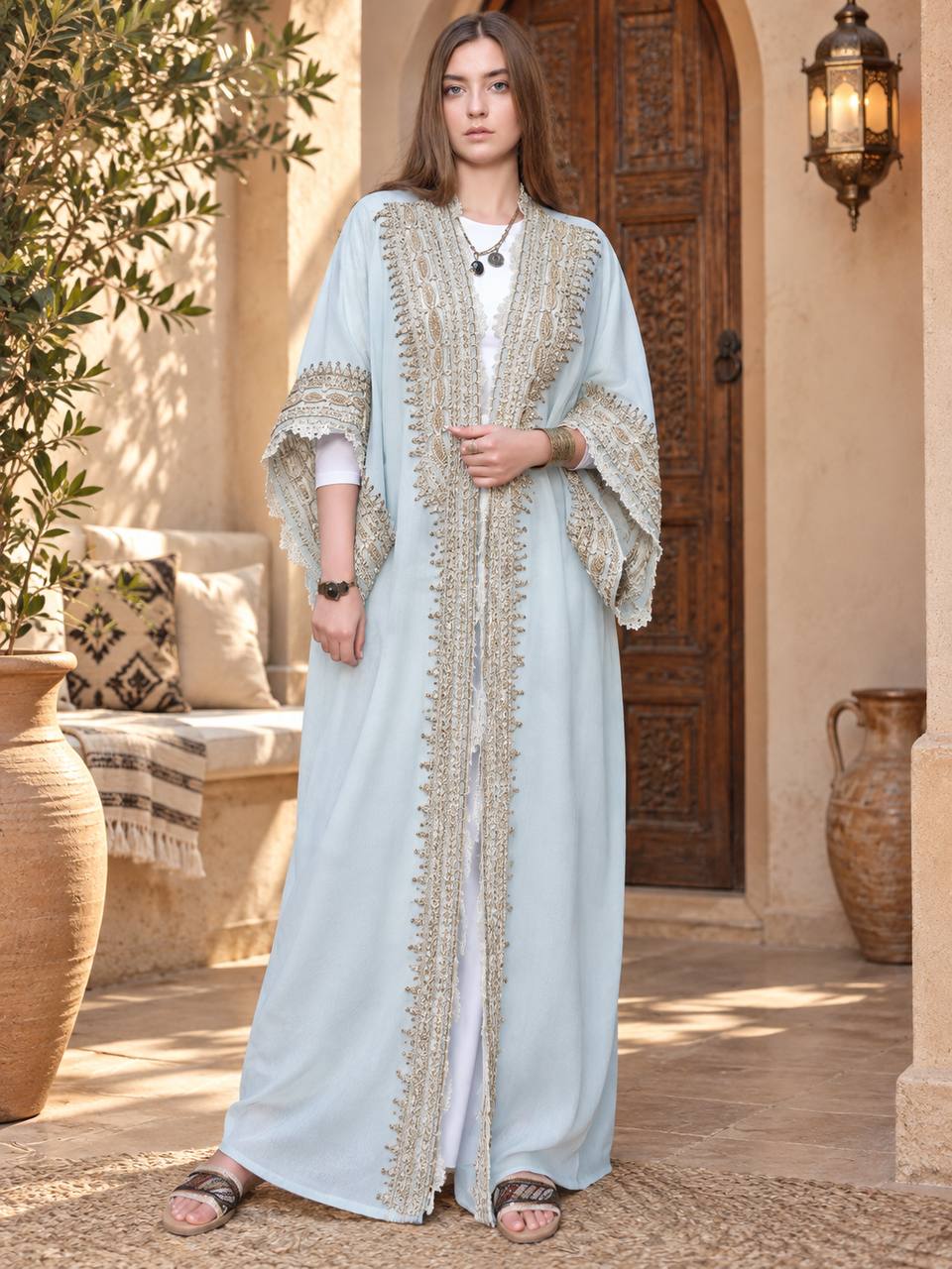 Tarteel Embroidered Linen Kaftan