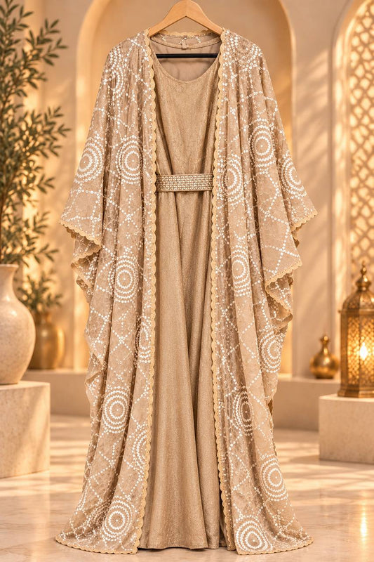 Elegant Mirror Crochet Abaya Set