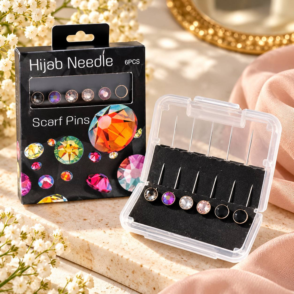 Crystal Hijab Pins – 6 Pieces