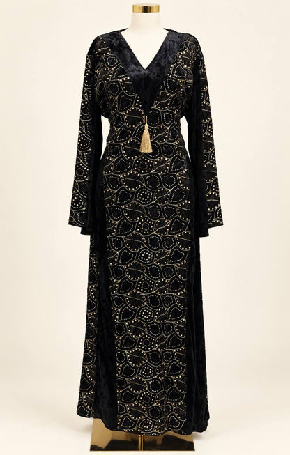 Raneen – Velvet Jalabiya with Gold-Tone Detailing