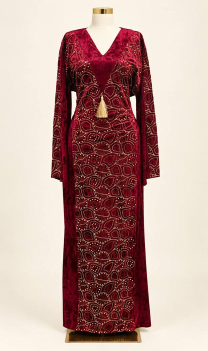 Raneen – Velvet Jalabiya with Gold-Tone Detailing