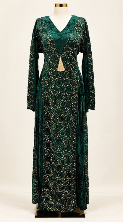 Raneen – Velvet Jalabiya with Gold-Tone Detailing