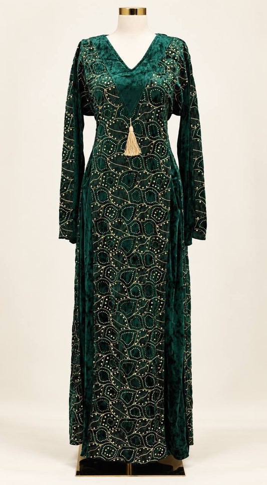 Raneen – Velvet Jalabiya with Gold-Tone Detailing