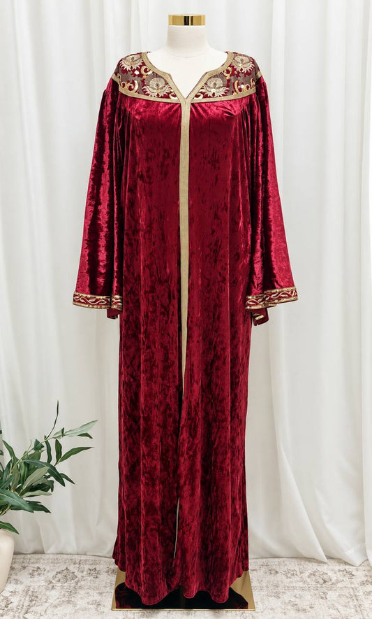 Widad – Velvet Jalabiya with Gold Embroidery