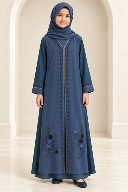 Dima – Girls’ Embellished Layered Abaya with Matching Hijab