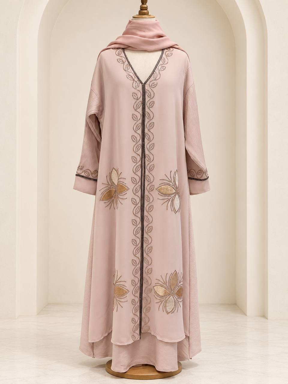 Dima – Girls’ Embellished Layered Abaya with Matching Hijab