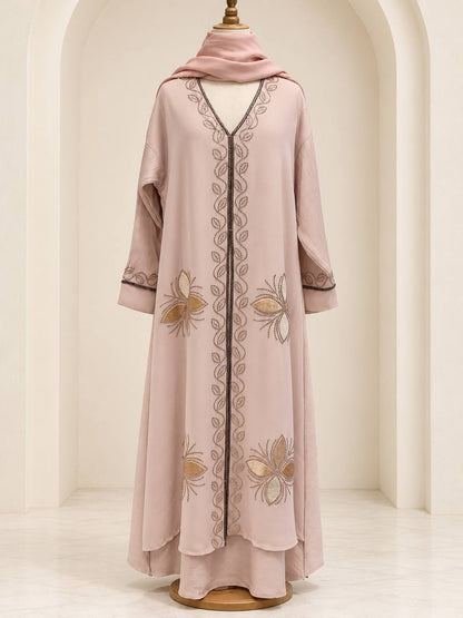 Dima – Girls’ Embellished Layered Abaya with Matching Hijab