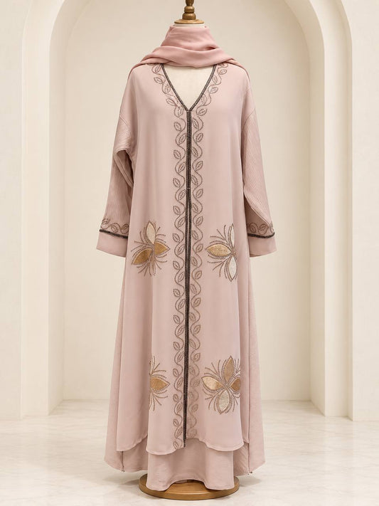 Dima – Girls’ Embellished Layered Abaya with Matching Hijab