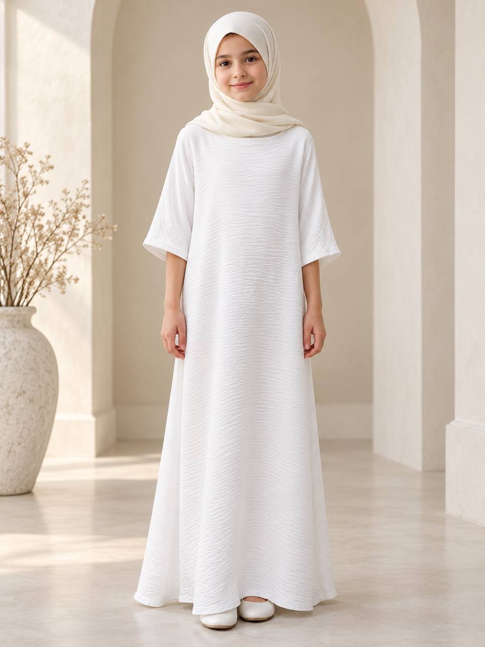 Girls’ 3-Piece Floral Abaya Set with Belt