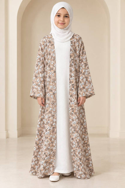 Girls’ 3-Piece Floral Abaya Set with Belt