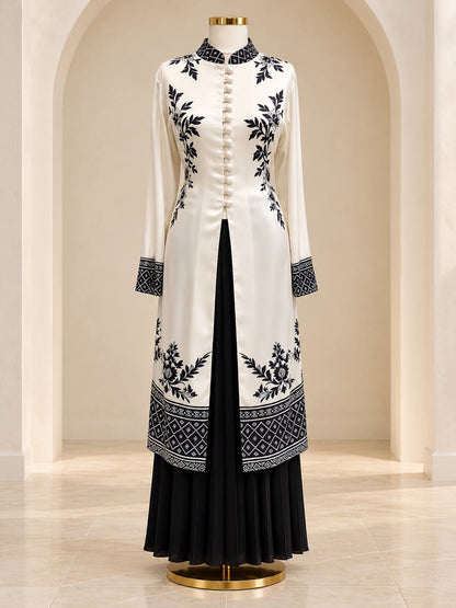 Amara Floral Two-Piece Tunic & Pleated Skirt Set