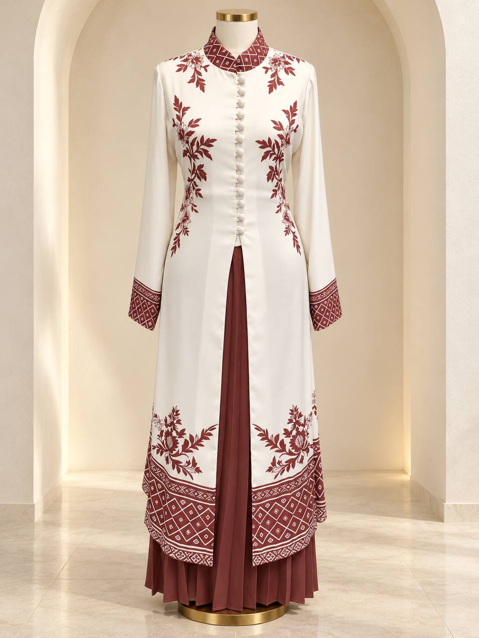 Amara Floral Two-Piece Tunic & Pleated Skirt Set