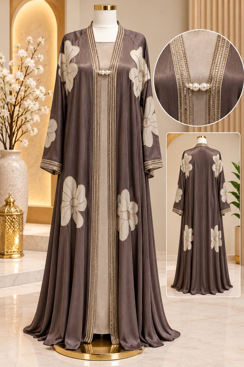 Zahira Floral Two-Piece Abaya Set – Plus Size