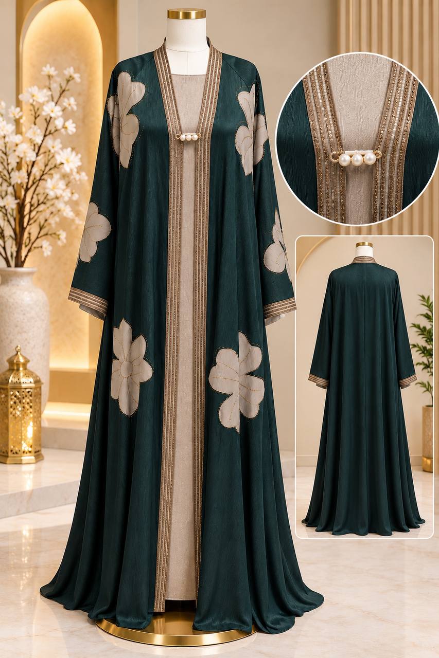 Zahira Floral Two-Piece Abaya Set – Plus Size