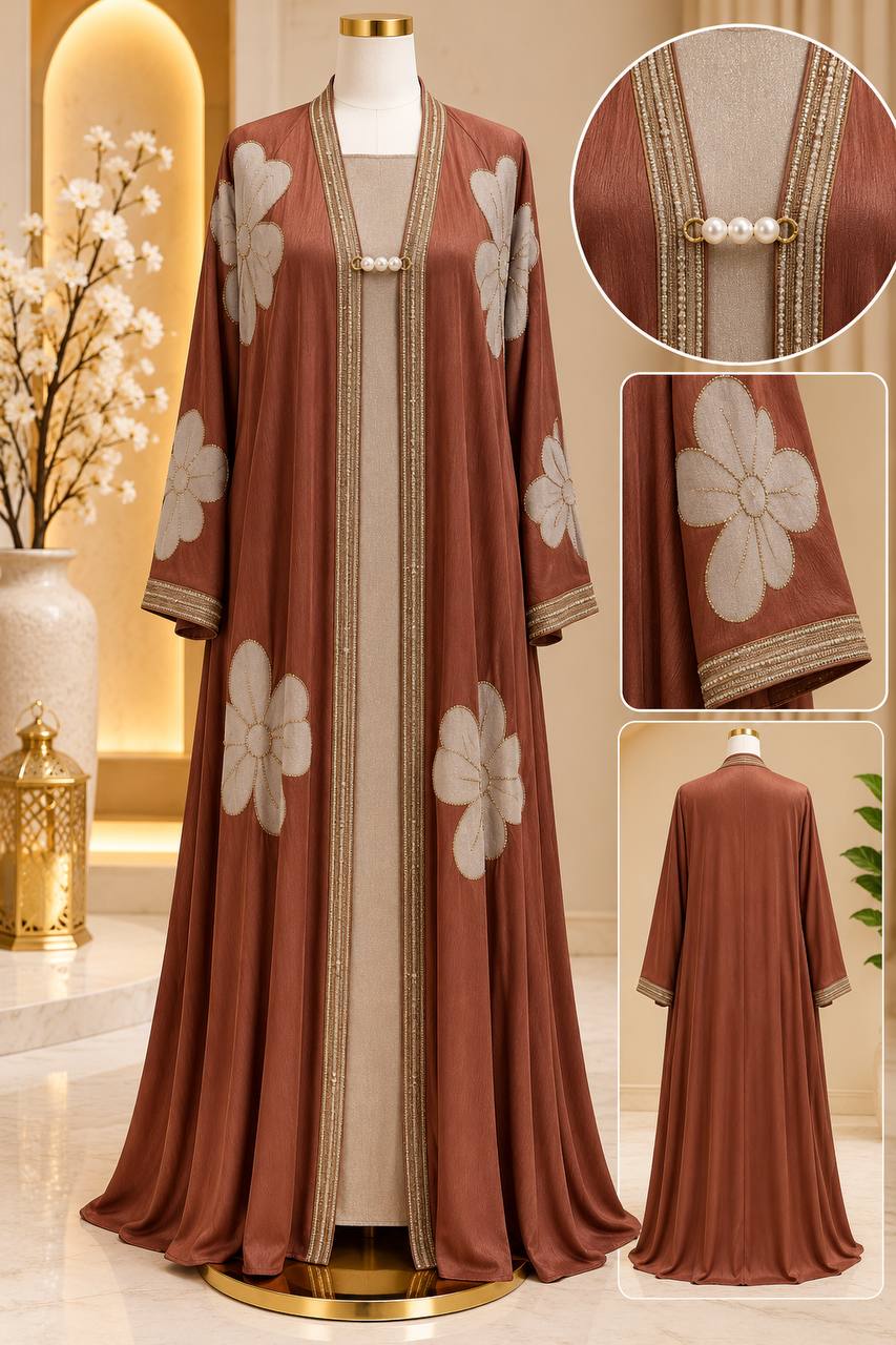Zahira Floral Two-Piece Abaya Set – Plus Size