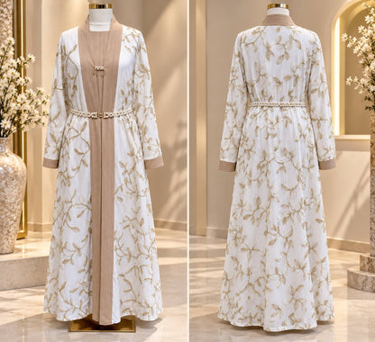 Pearl Blossom Two-Piece Embroidered Abaya Set