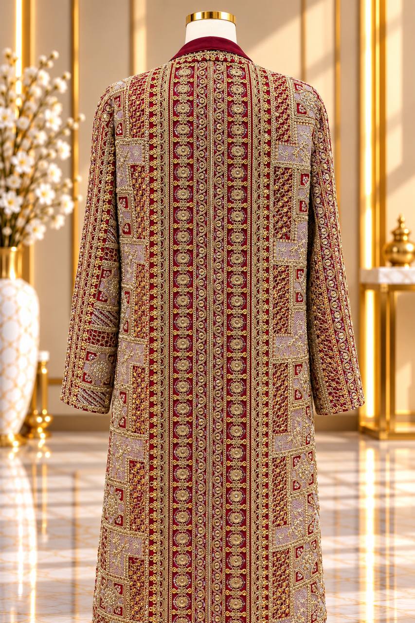 Moroccan Amira Caftan – 2-Piece Metallic Embroidered Jacket Set
