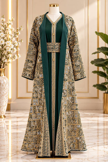 Moroccan Amira Caftan – 2-Piece Metallic Embroidered Jacket Set