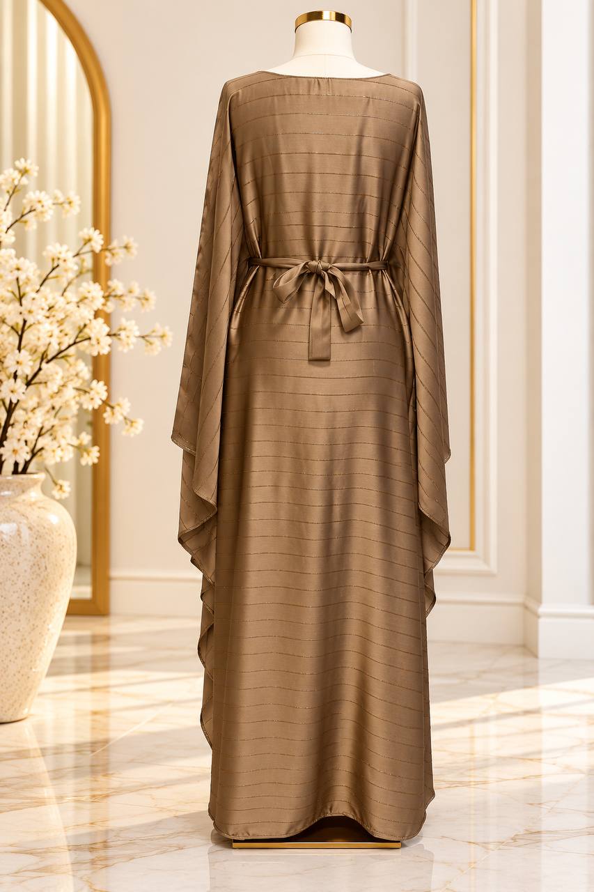 Shimmering Striped Butterfly Abaya with Belt