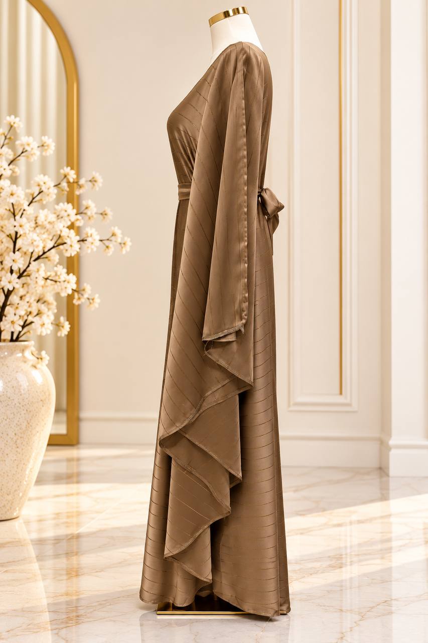 Shimmering Striped Butterfly Abaya with Belt
