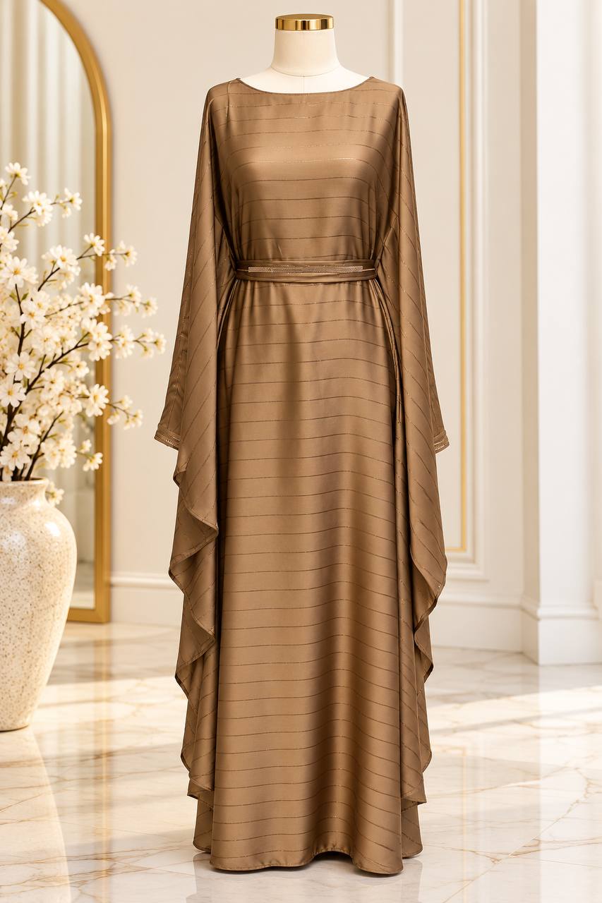 Shimmering Striped Butterfly Abaya with Belt