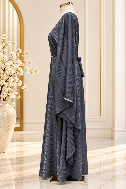 Shimmering Striped Butterfly Abaya with Belt